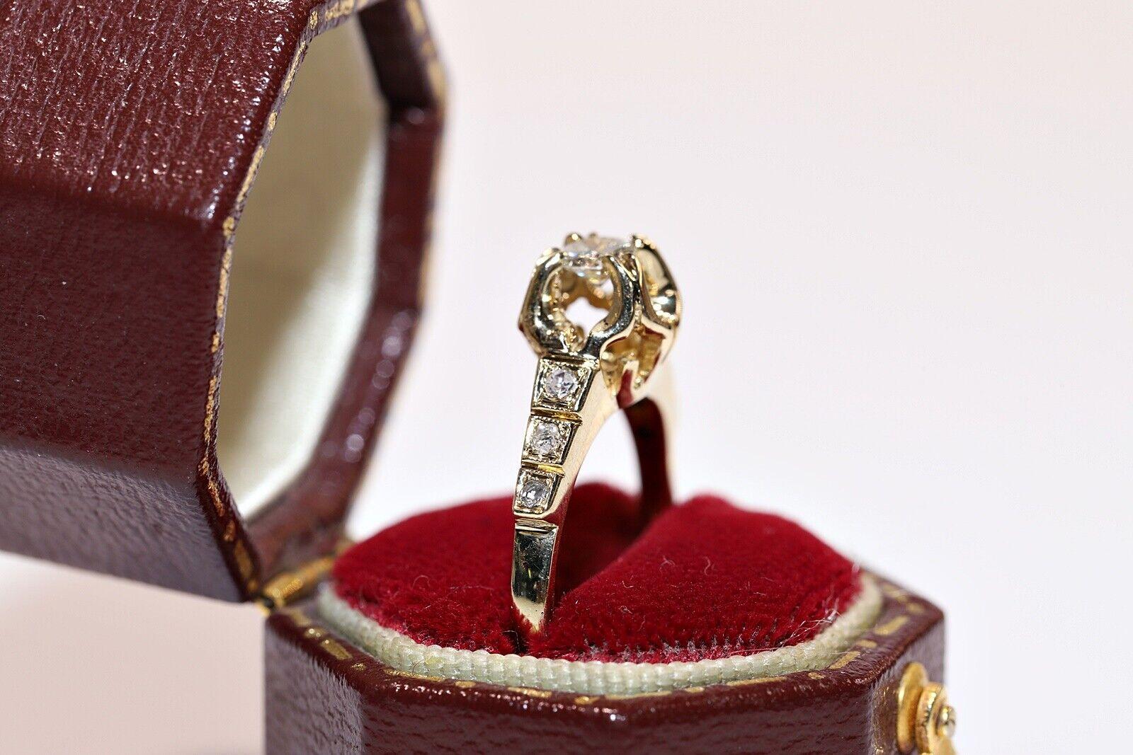 Vintage Circa 1970s 14k Gold Natural Diamond Decorated Solitaire Ring  For Sale 4
