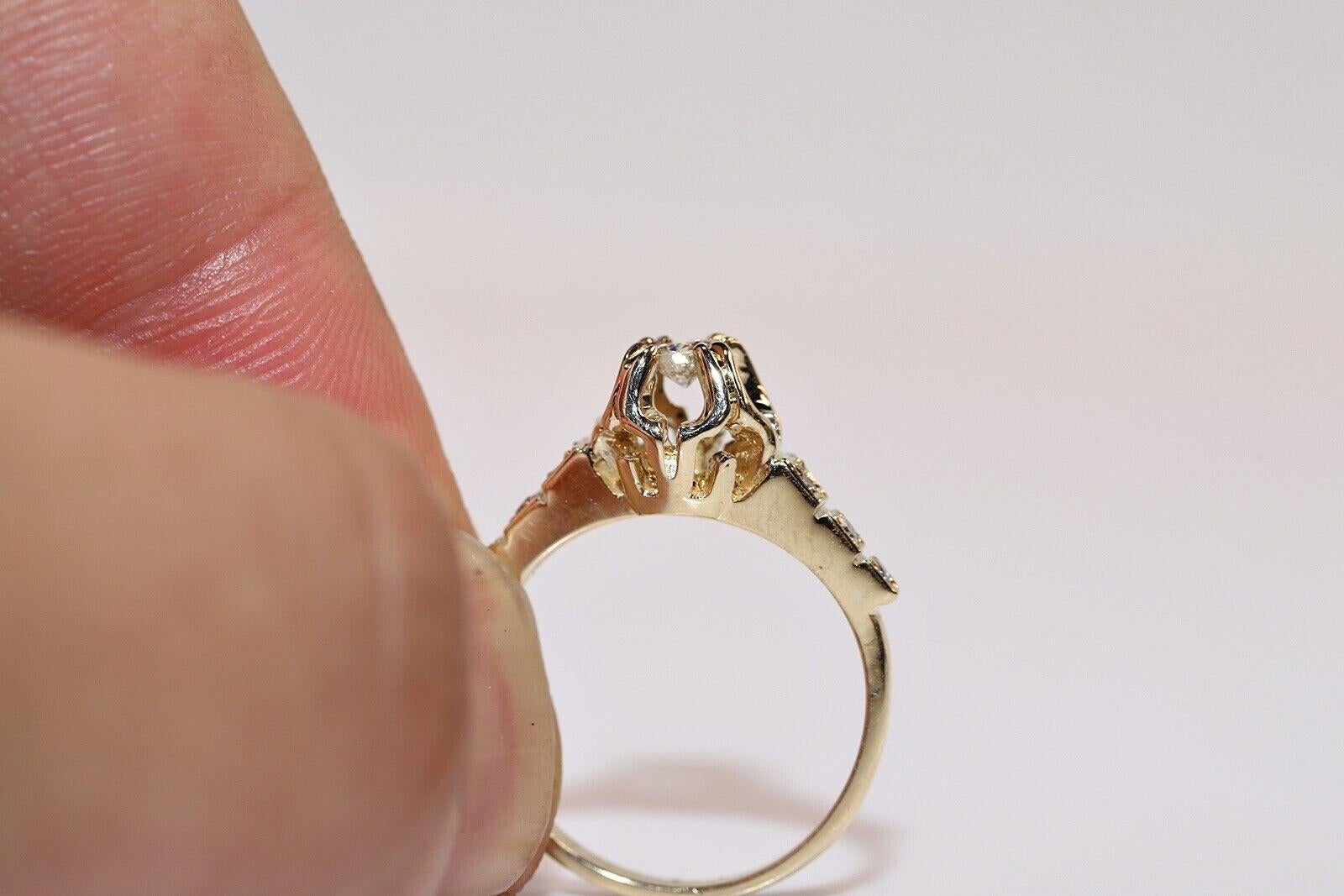 Vintage Circa 1970s 14k Gold Natural Diamond Decorated Solitaire Ring  For Sale 5