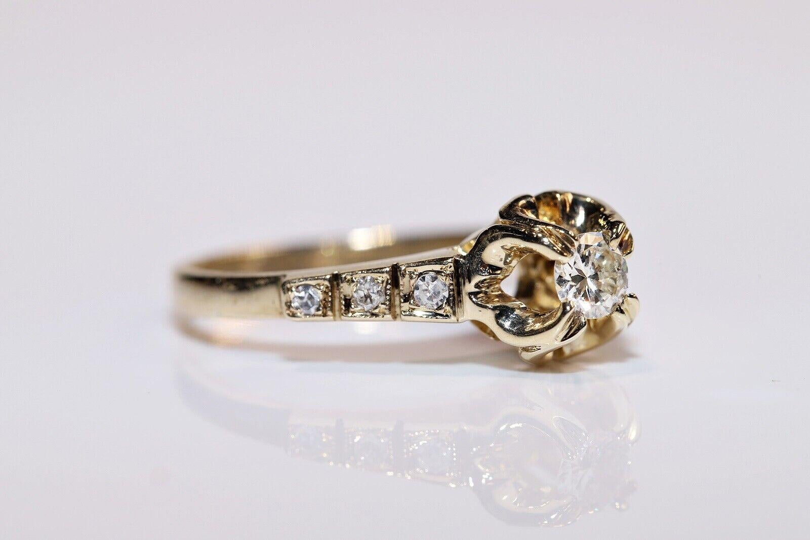 Retro Vintage Circa 1970s 14k Gold Natural Diamond Decorated Solitaire Ring  For Sale