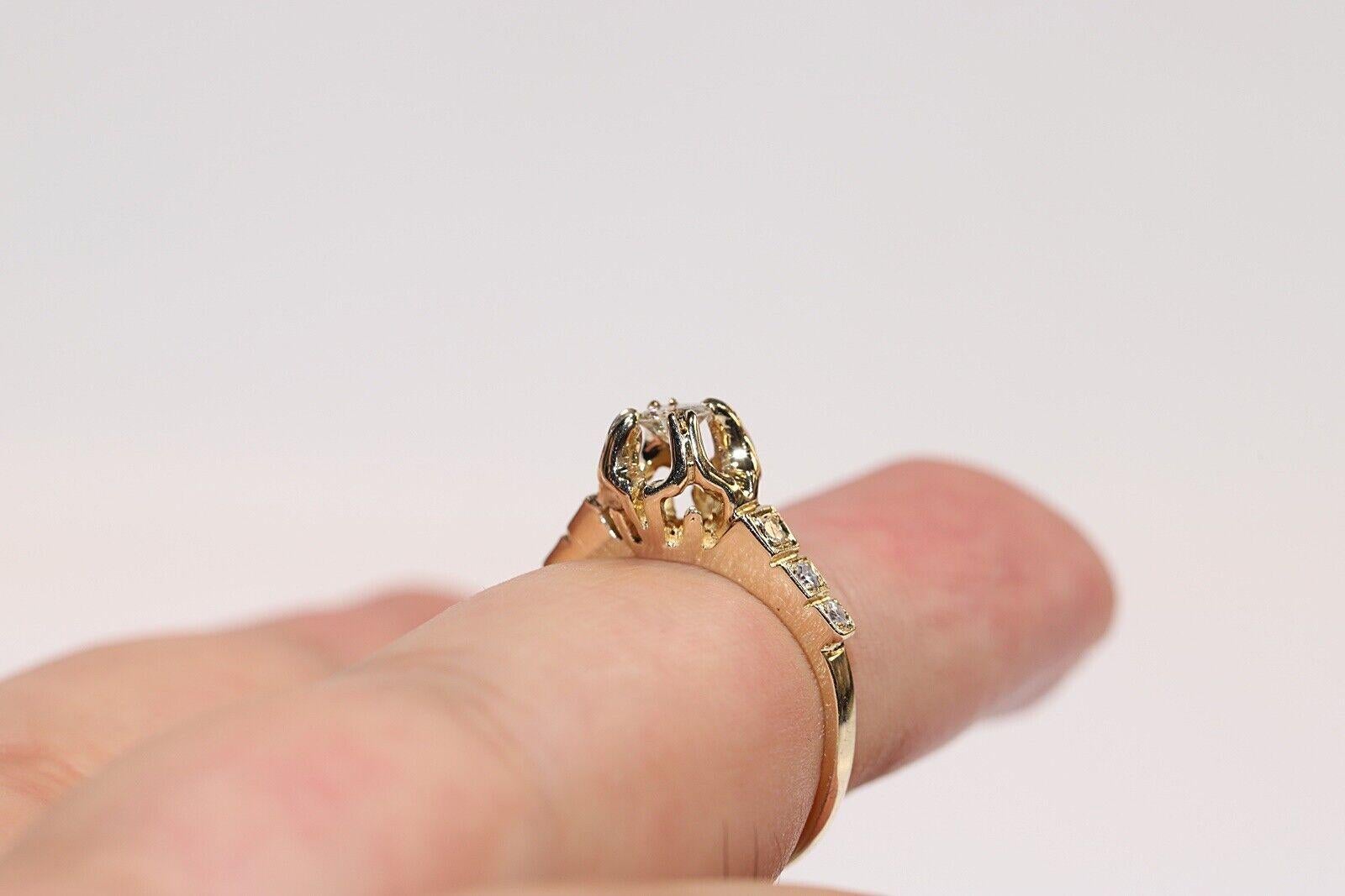 Vintage Circa 1970s 14k Gold Natural Diamond Decorated Solitaire Ring  For Sale 1