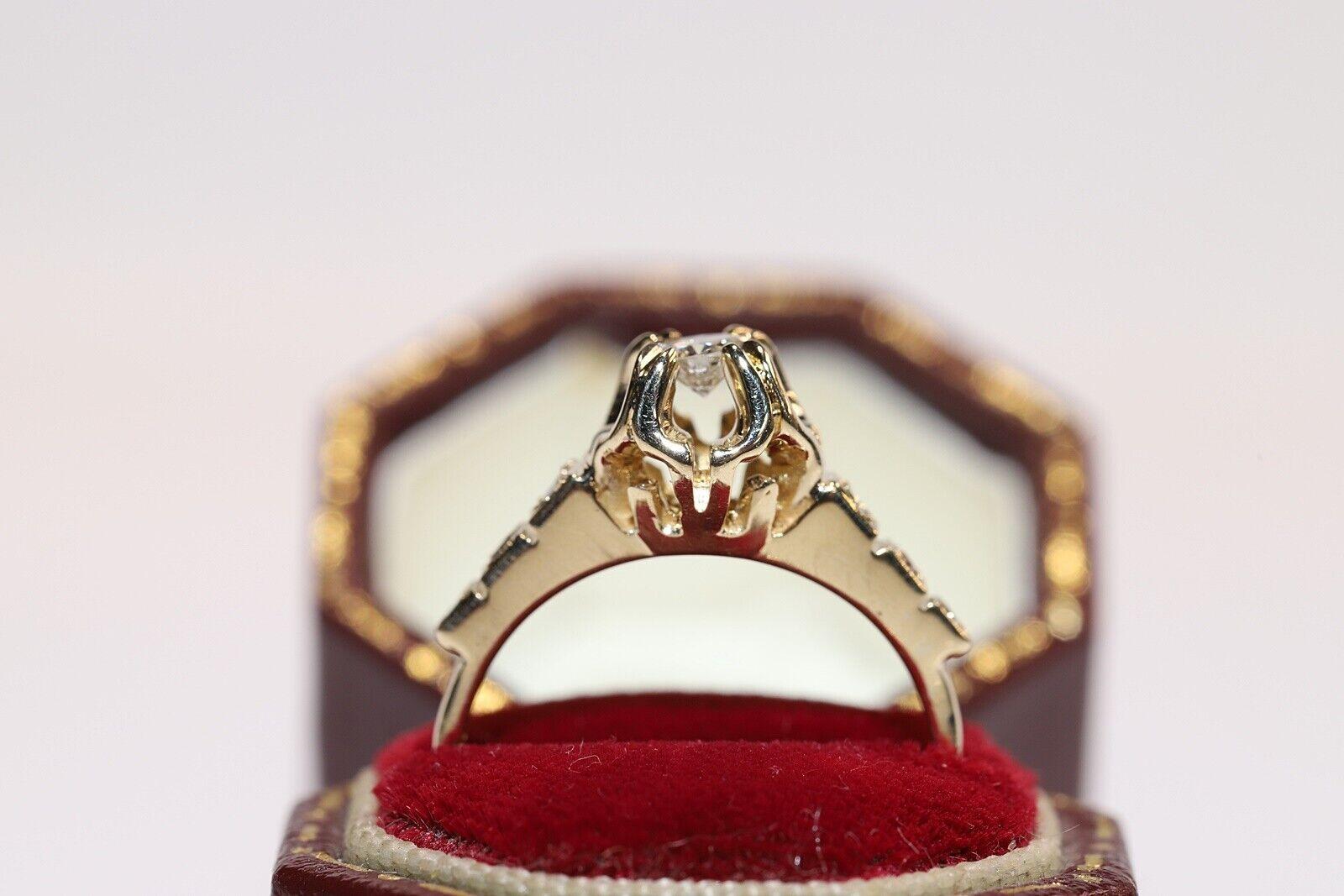Vintage Circa 1970s 14k Gold Natural Diamond Decorated Solitaire Ring  For Sale 3
