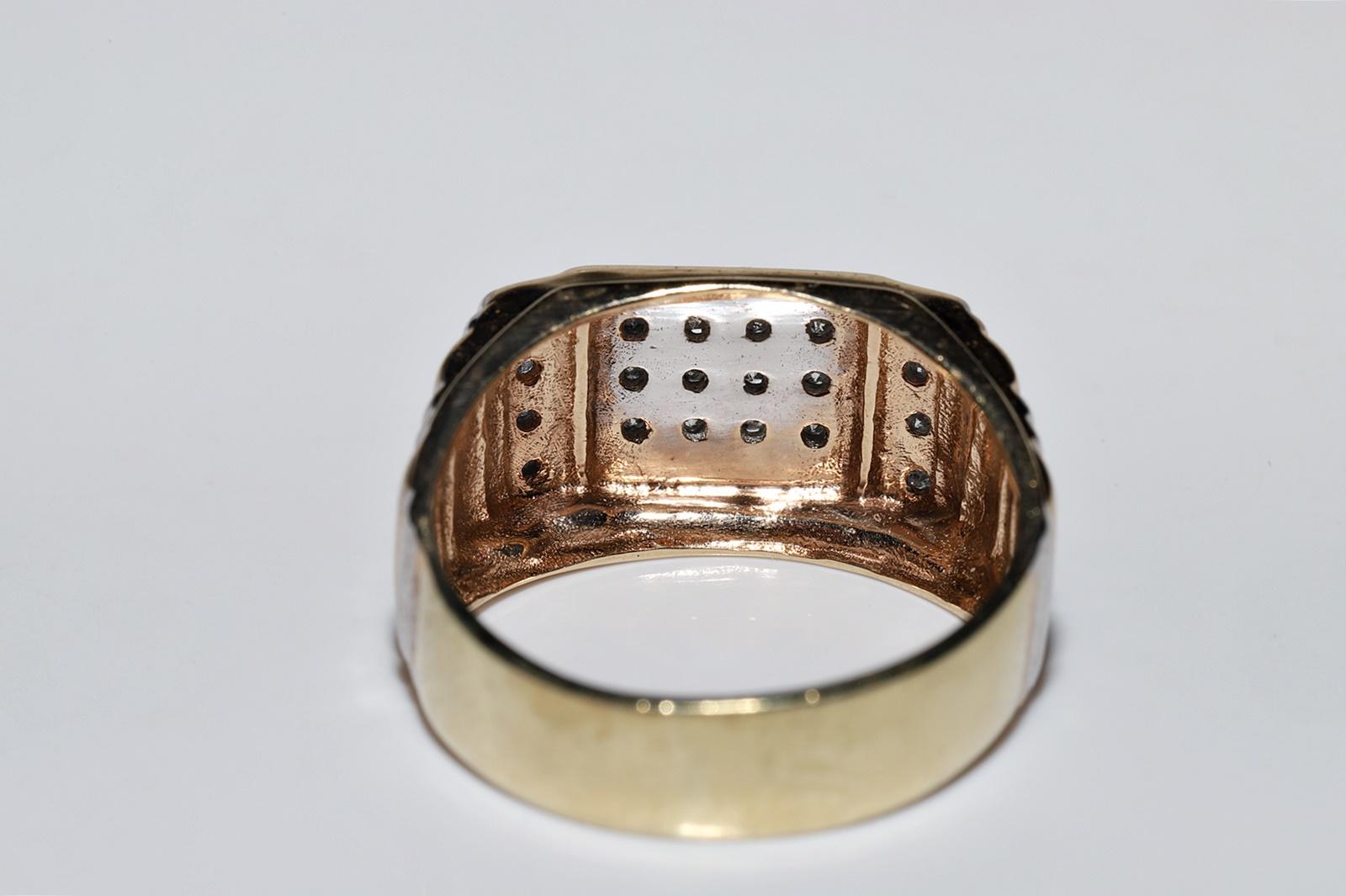 Vintage Circa 1970s 14k Gold Natural Diamond Decorated Unisex Ring For Sale 3