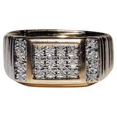 Vintage Circa 1970er Jahre 14k Gold Natürlicher Diamant Dekorierter Unisex-Ring