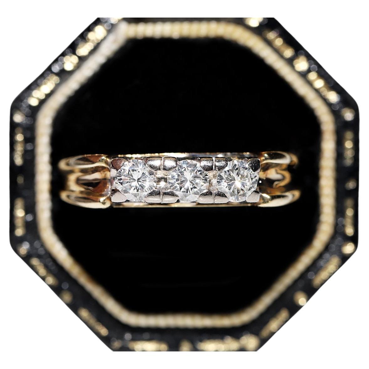 Vintage Circa 1970s 14k Gold Natural Diamond Decorateda Ring 