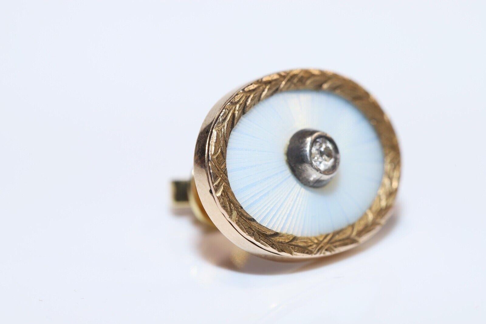 Vintage Circa 1970er Jahre 14k Gold natürlicher Diamant Emaille Solitär Ohrring (Retro) im Angebot