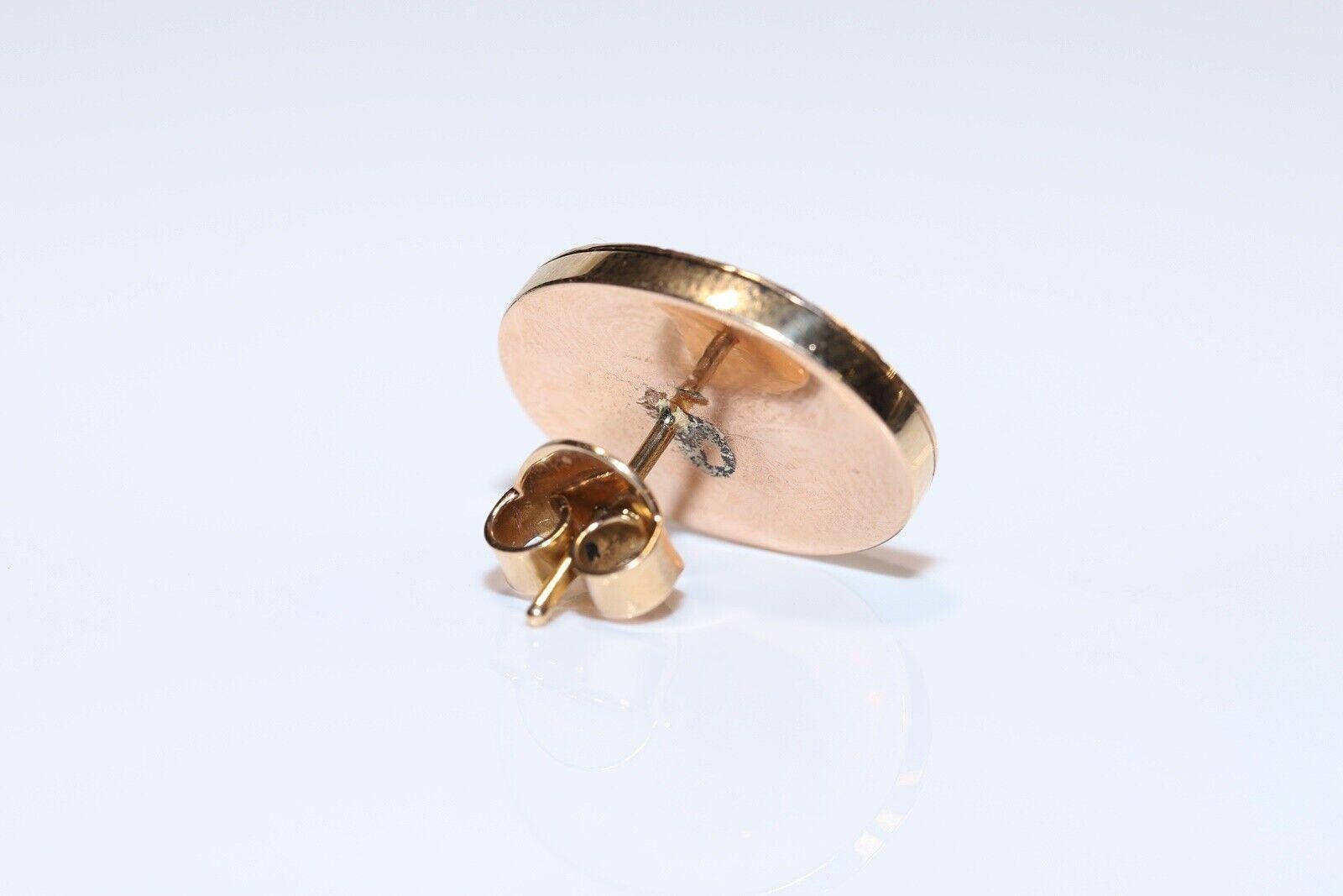 Vintage Circa 1970er Jahre 14k Gold natürlicher Diamant Emaille Solitär Ohrring (Brillantschliff) im Angebot