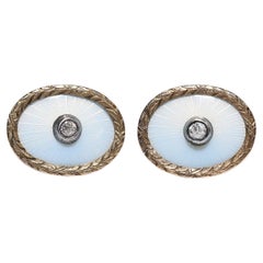 Vintage Circa 1970 Boucle d
oreille solitaire en or 14k avec diamant naturel et émail