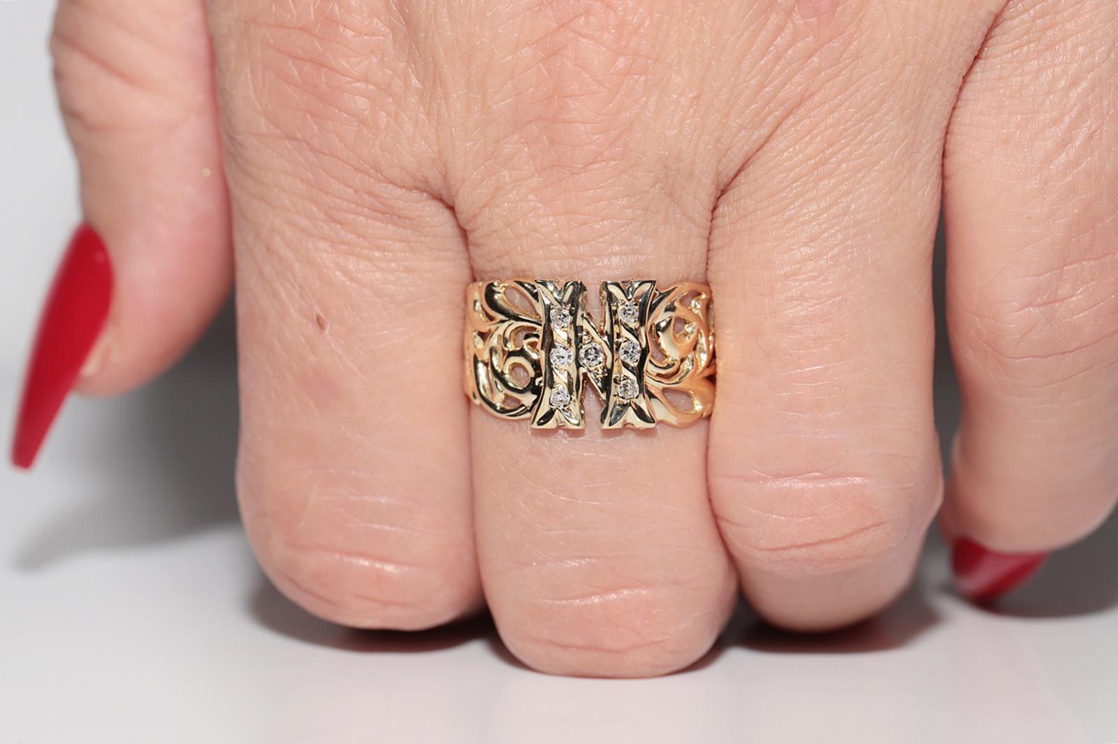Vintage CIRCA 1970er 14k Gold Natürlicher Diamant N Buchstabe geschrieben Ring im Angebot 8