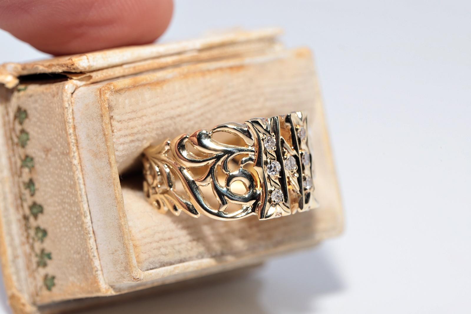 Vintage CIRCA 1970er 14k Gold Natürlicher Diamant N Buchstabe geschrieben Ring (Kunsthandwerker*in) im Angebot