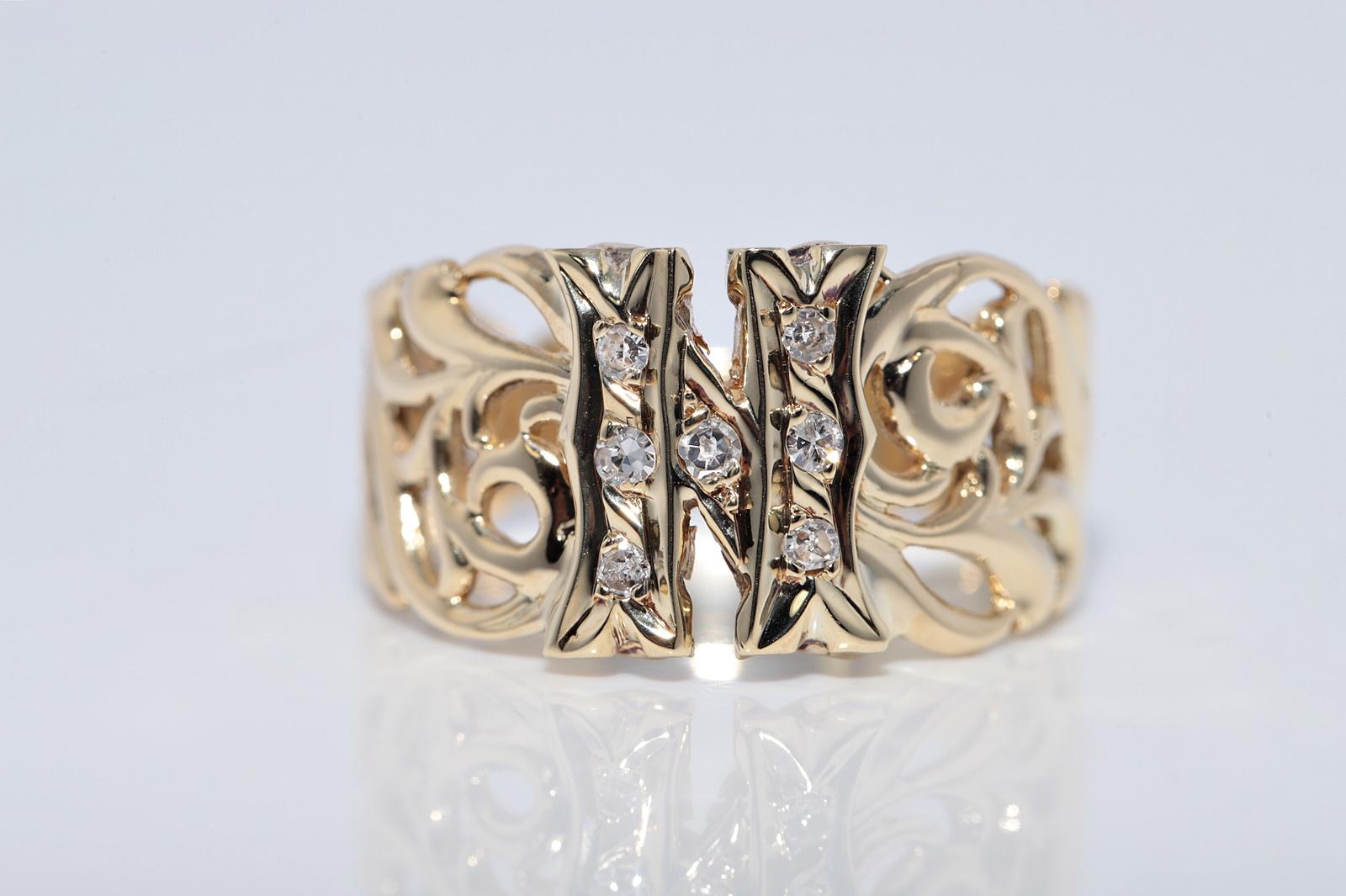 Vintage CIRCA 1970er 14k Gold Natürlicher Diamant N Buchstabe geschrieben Ring (Einfacher Schliff) im Angebot