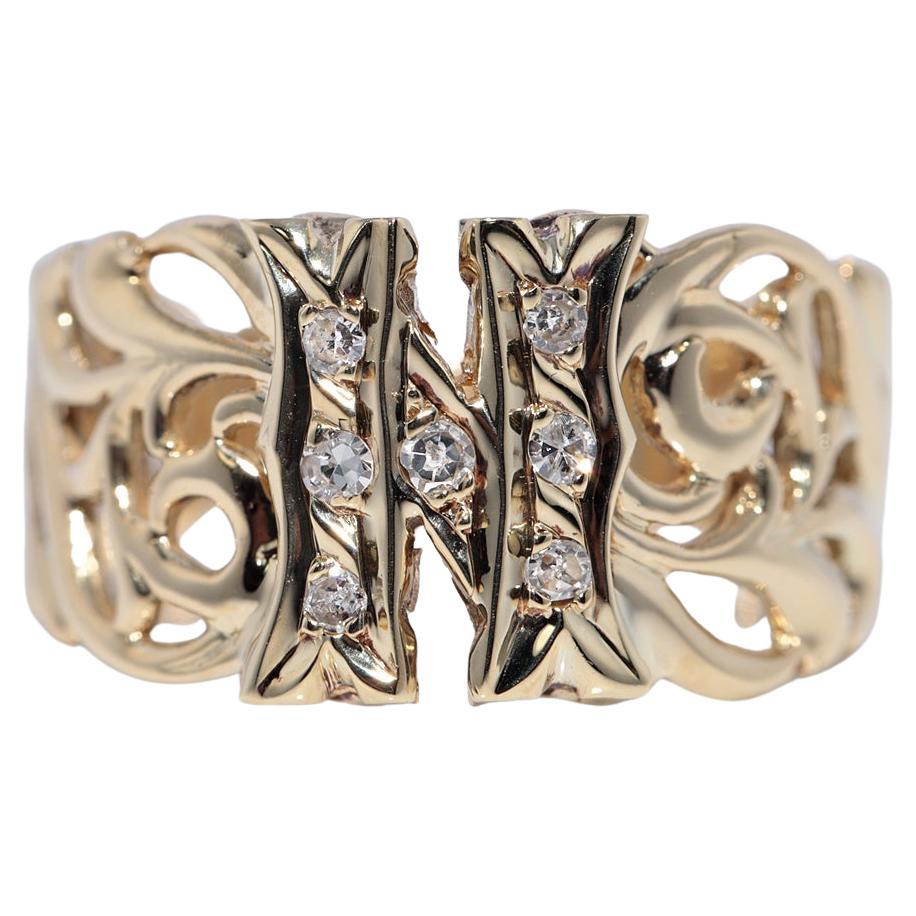 Vintage CIRCA 1970er 14k Gold Natürlicher Diamant N Buchstabe geschrieben Ring