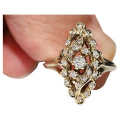 Vintage Circa 1970er Jahre 14k Gold natürlicher Diamant Navette Ring