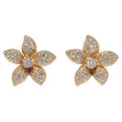 Vintage Circa 1970s 14k Gold Natural Diamond Omega Back Flowers Earring