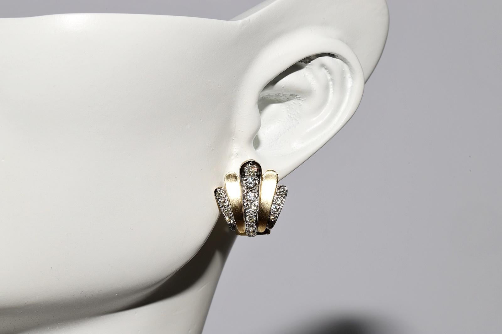 Vintage Circa 1970s 14k Gold Natural Diamond Shell Style Earring For Sale 5