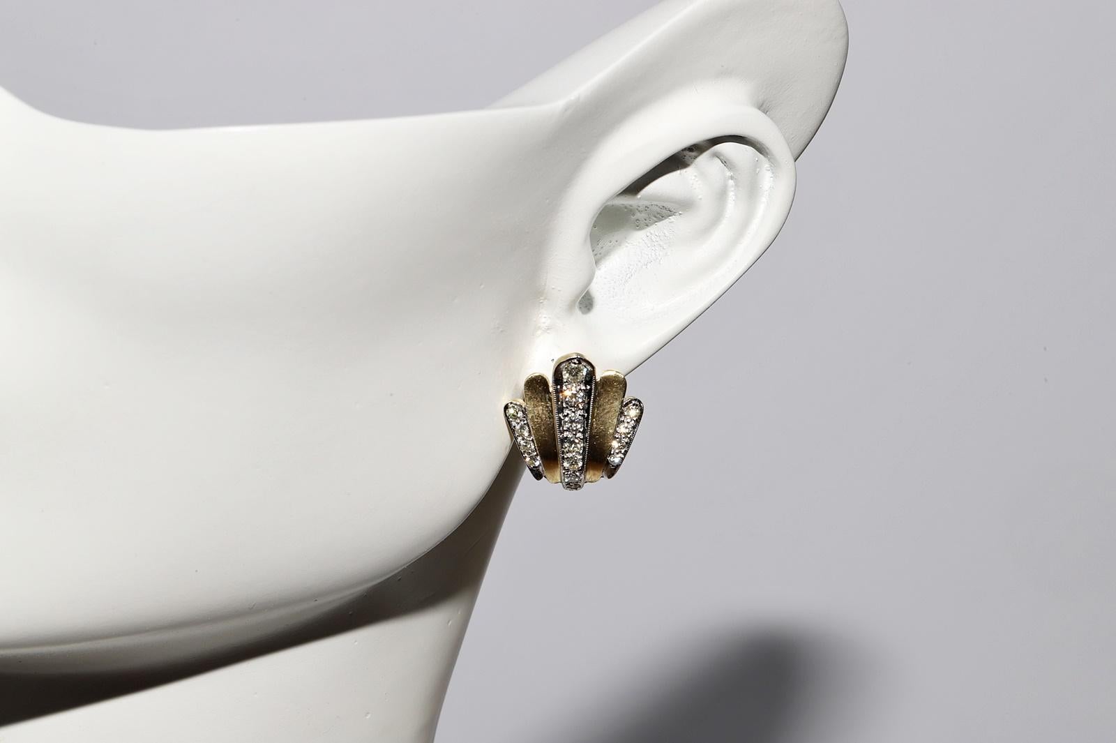 Vintage Circa 1970s 14k Gold Natural Diamond Shell Style Earring For Sale 6
