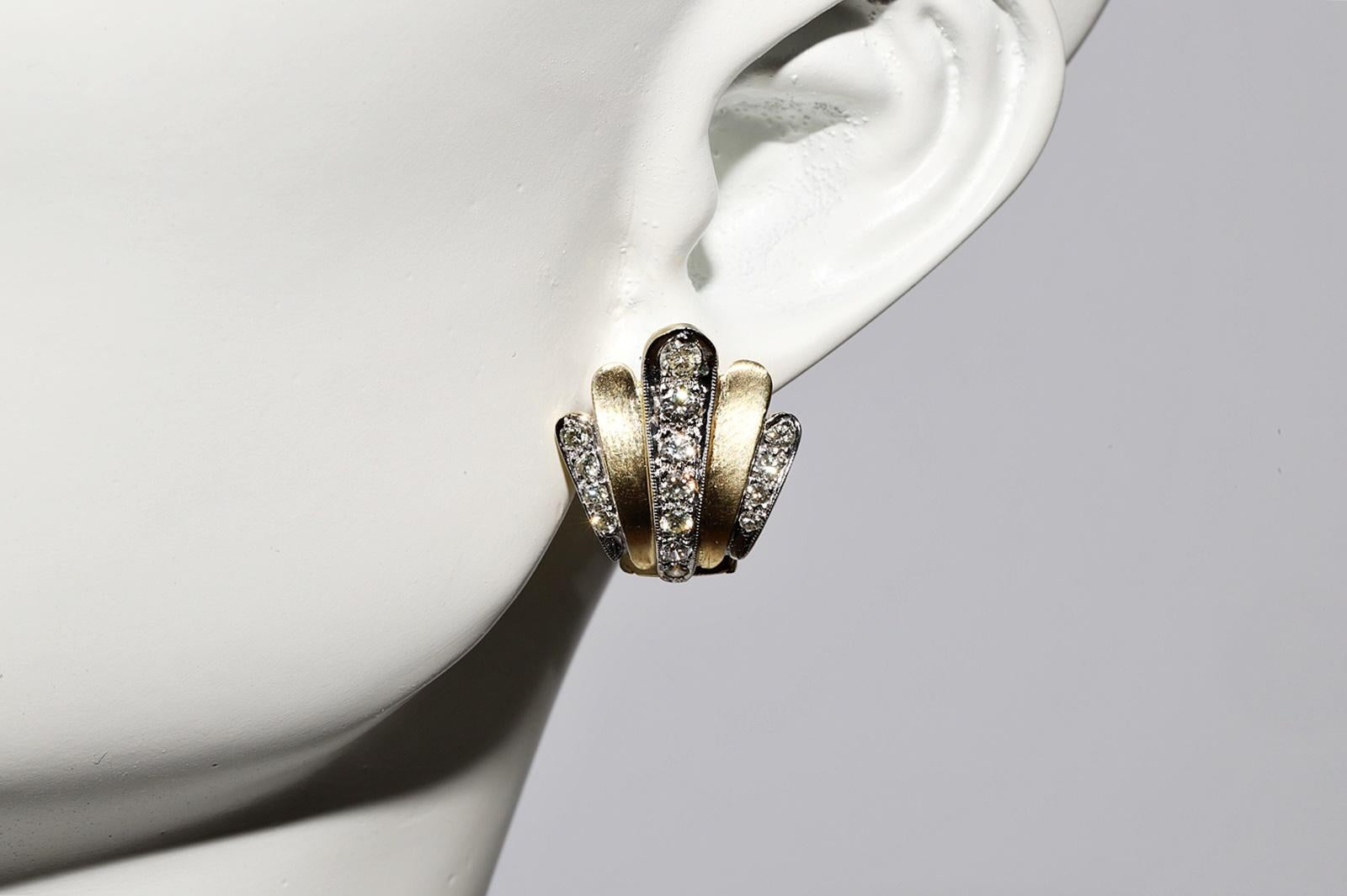 Vintage Circa 1970s 14k Gold Natural Diamond Shell Style Earring For Sale 7