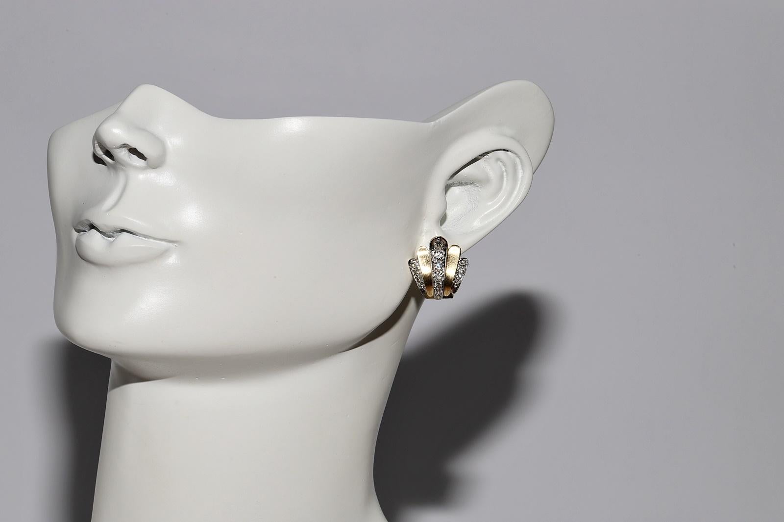 Vintage Circa 1970s 14k Gold Natural Diamond Shell Style Earring For Sale 8
