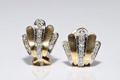 Vintage Circa 1970s 14k Gold Natural Diamond Shell Style Earring