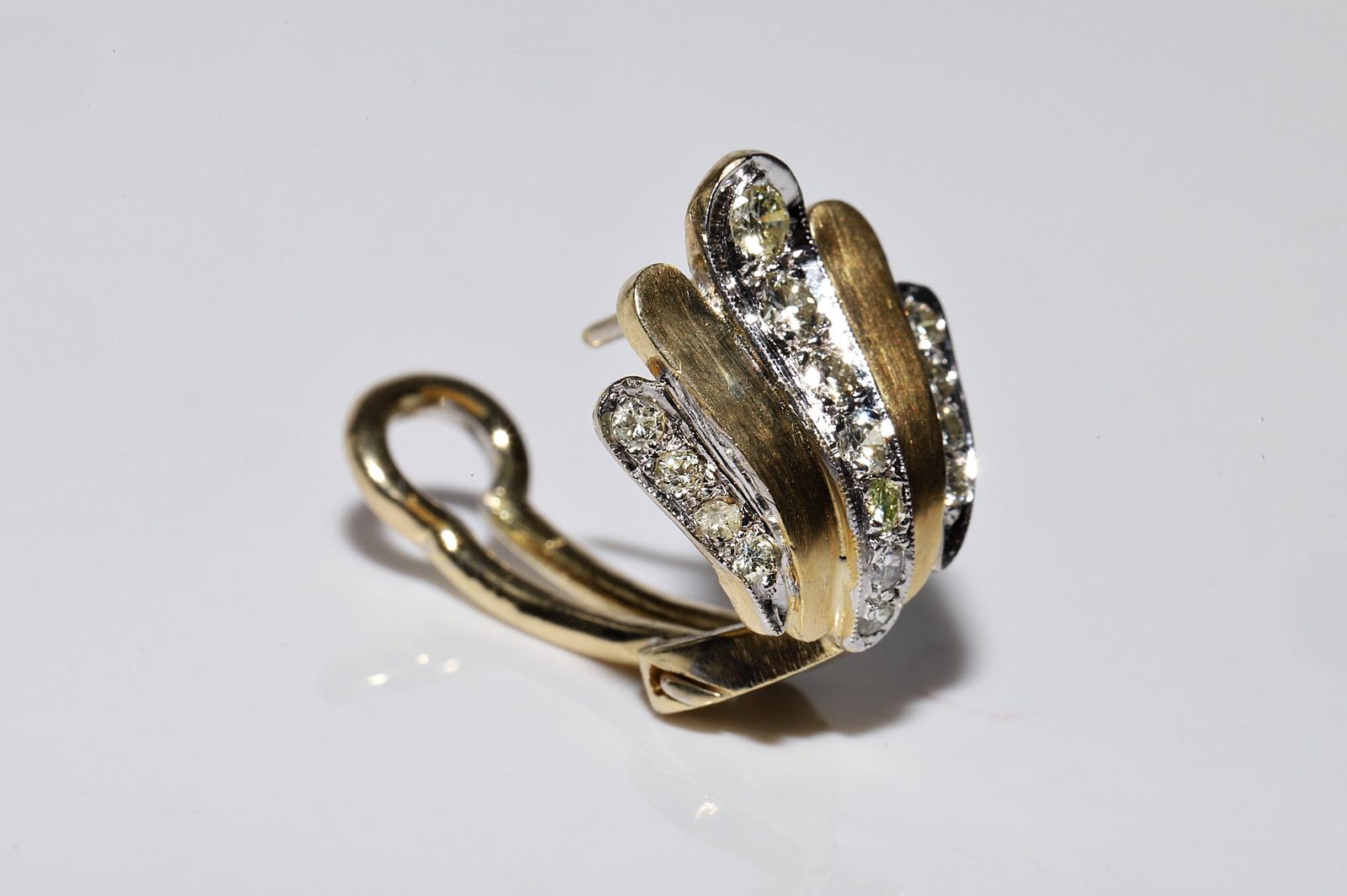 Vintage Circa 1970s 14k Gold Natural Diamond Shell Style Earring In Good Condition For Sale In Fatih/İstanbul, 34