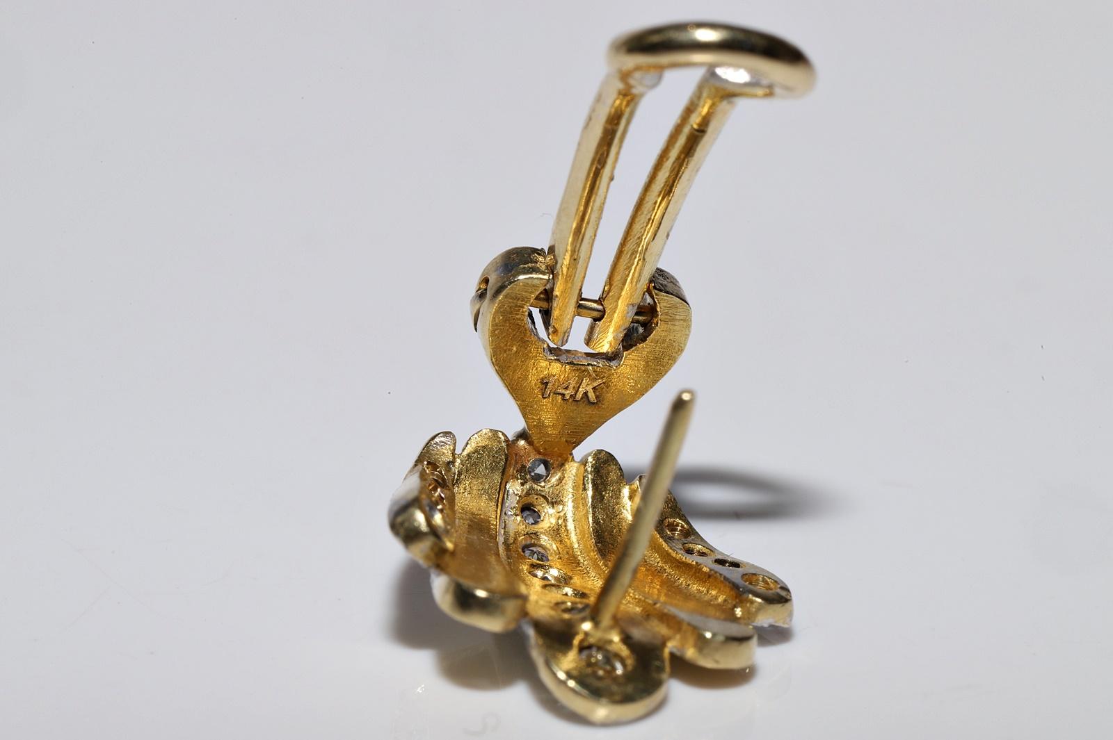 Ohrring aus 14 Karat Gold mit natürlichen Diamanten im Muschelstil, Vintage, ca. 1970er Jahre im Angebot 2