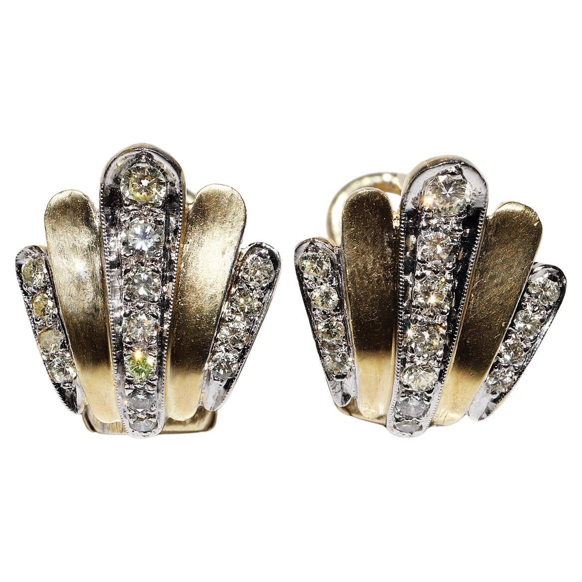 Vintage Circa 1970 Or 14k Diamant Naturel Boucle d
Oreille Style Coquillage