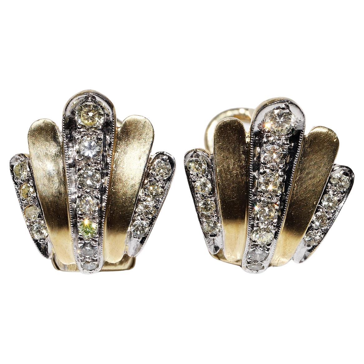 Vintage Circa 1970s 14k Gold Natural Diamond Shell Style Earring