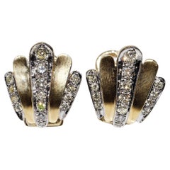 Pendiente Vintage Circa 1970s Oro 14k Diamante Natural Estilo Concha