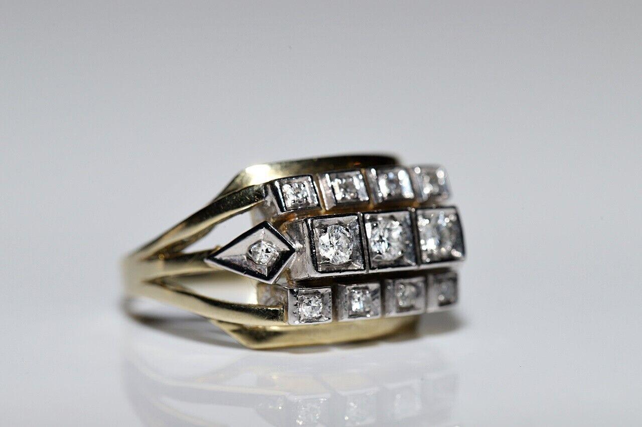 Anello con serbatoio in oro 14k con diamanti naturali, vintage, circa anni '70 in vendita 5