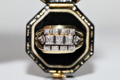 Vintage Circa 1970s 14k Gold Natural Diamond Tank Ring