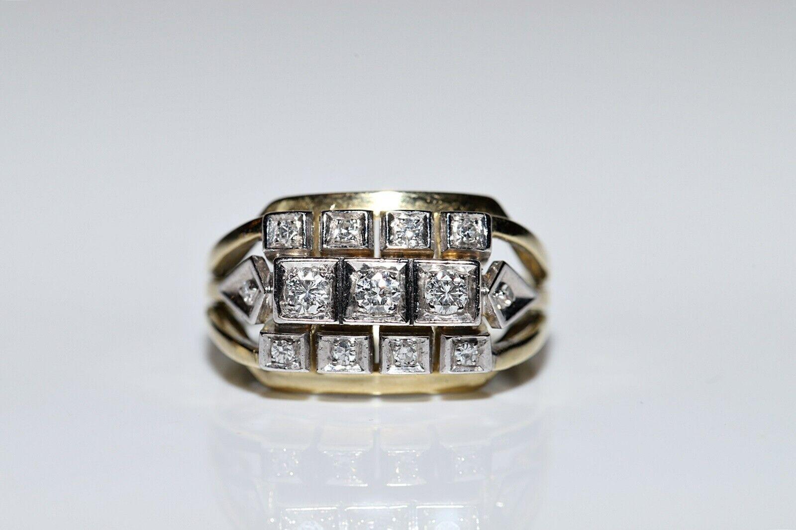 Taglio brillante Anello con serbatoio in oro 14k con diamanti naturali, vintage, circa anni '70 in vendita