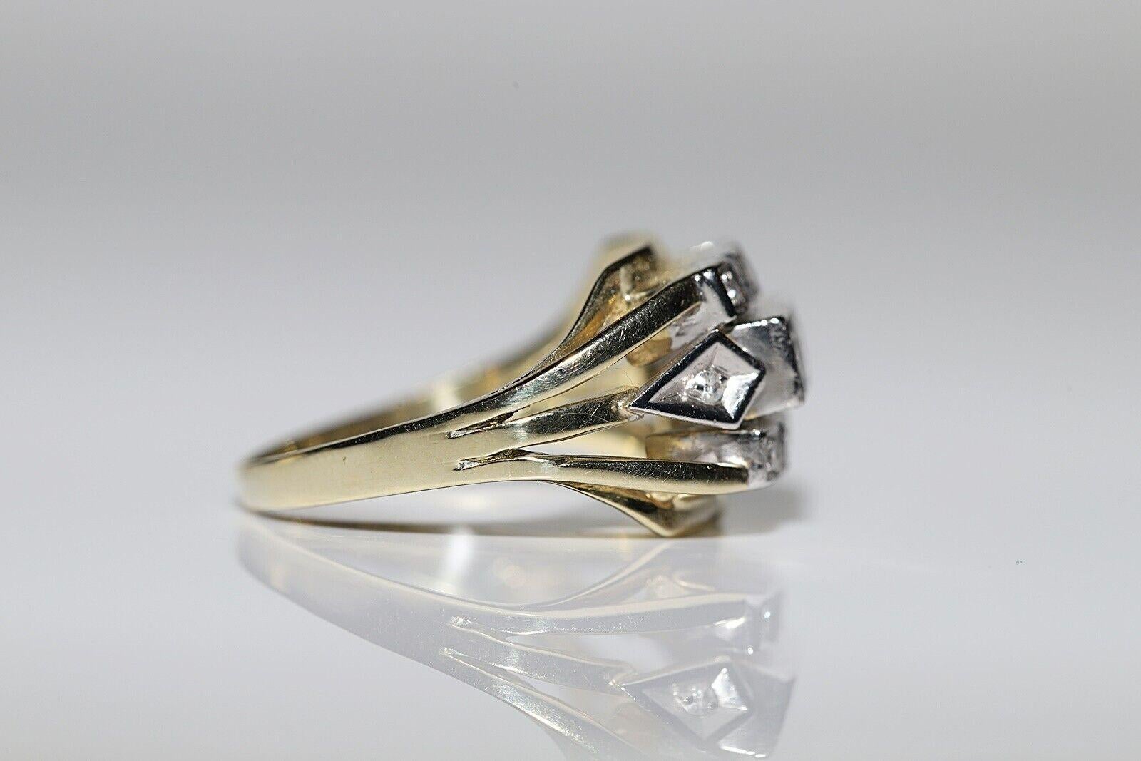 Anello con serbatoio in oro 14k con diamanti naturali, vintage, circa anni '70 in vendita 3