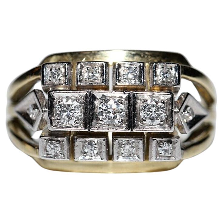 Vintage Circa 1970s 14k Gold Natural Diamond Tank Ring
