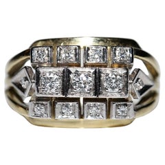 Vintage Circa 1970s Anillo Tanque de Diamantes Naturales de Oro de 14k