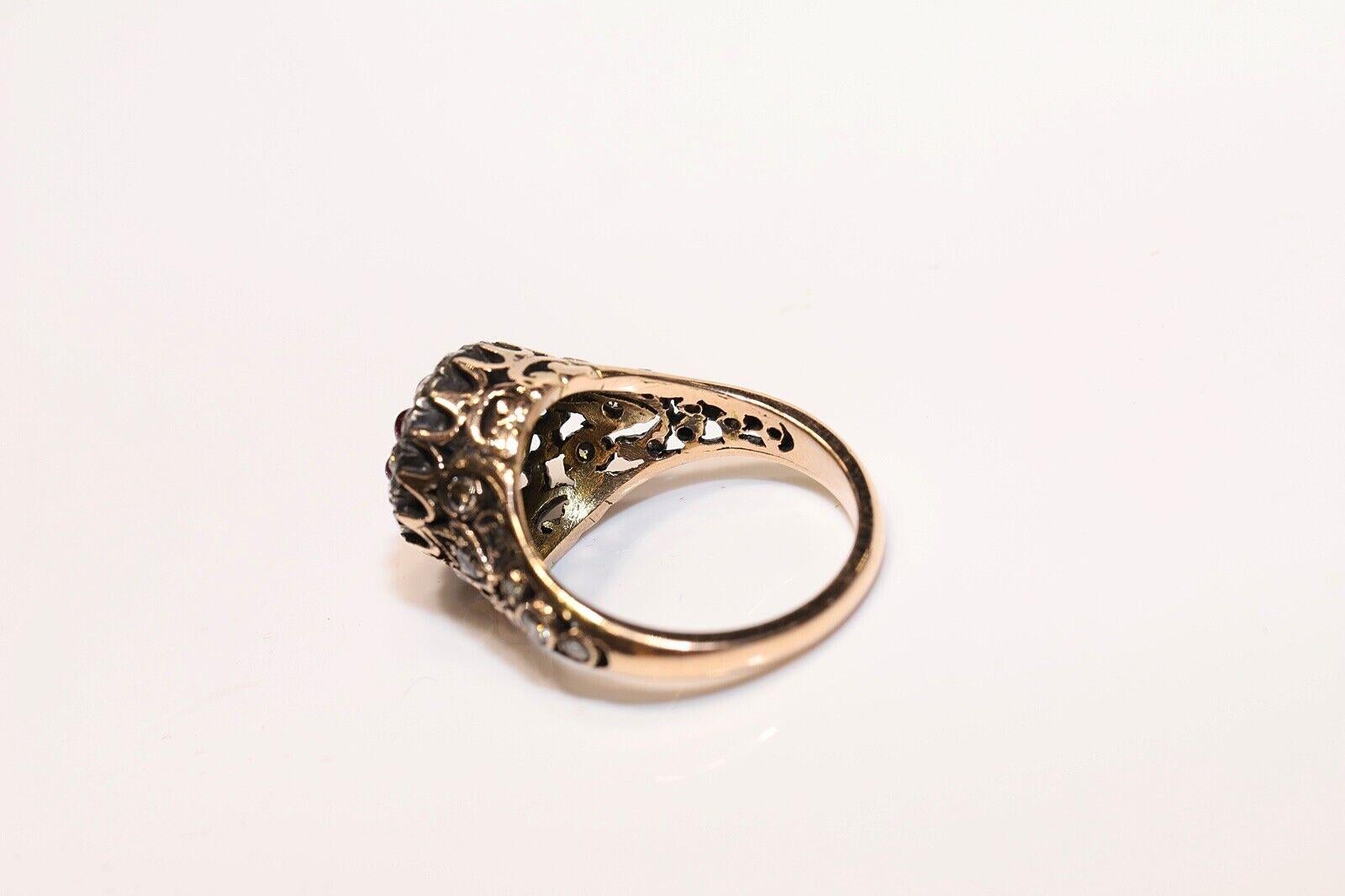 Vintage Circa 1970s 14k Gold Natural Rose Cut Diamond And Cabochon Cut Ruby Ring For Sale 1