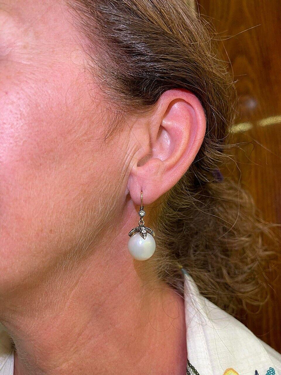 Vintage Circa 1970s 14k Gold Natural Rose Cut Diamond And Pearl Earring For Sale 7