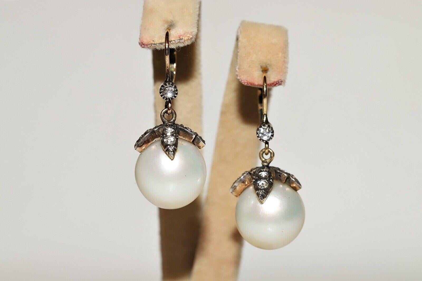 Vintage Circa 1970s 14k Gold Natural Rose Cut Diamond And Pearl Earring For Sale 8