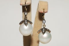 Vintage Circa 1970s 14k Gold Natural Rose Cut Diamond And Pearl Earring