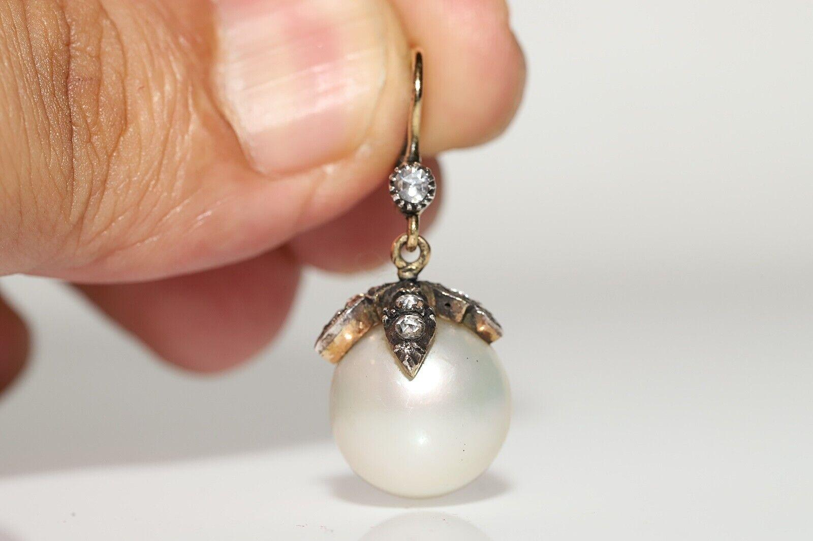 Women's Vintage Circa 1970s 14k Gold Natural Rose Cut Diamond And Pearl Earring For Sale