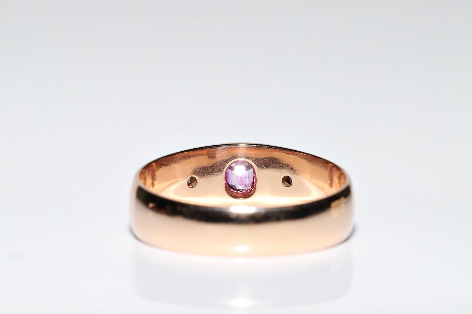 Bague vintage des années 1970 en or 14 carats avec diamants naturels taille rose et rubis  Unisexe en vente