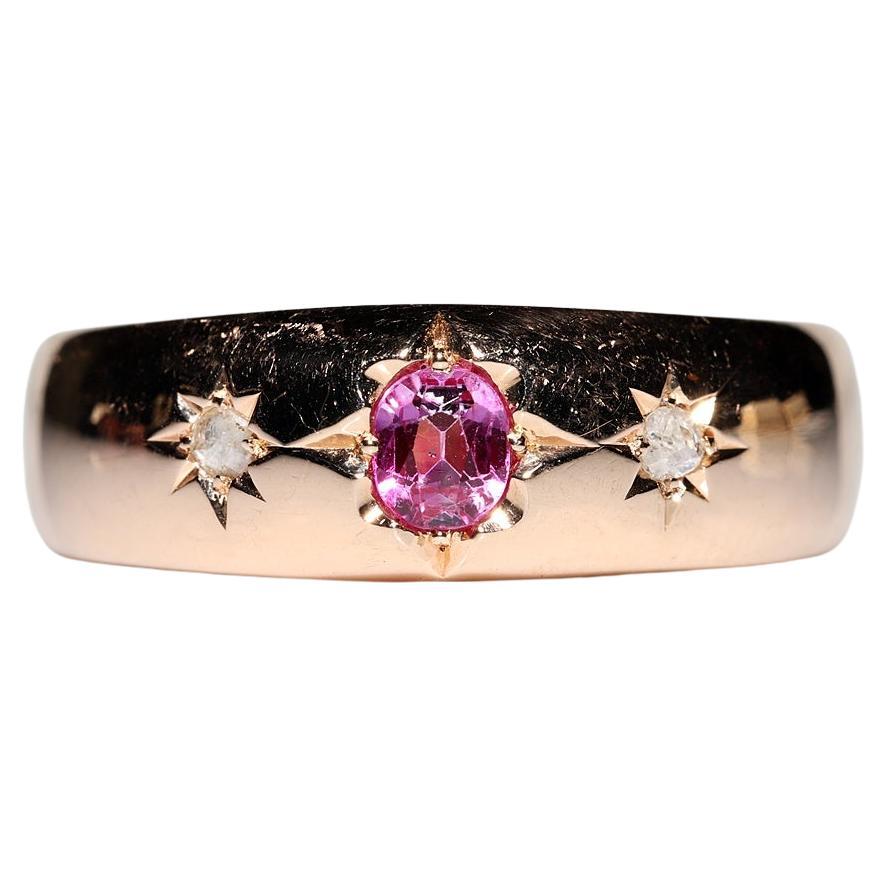 Bague vintage des années 1970 en or 14 carats avec diamants naturels taille rose et rubis  en vente