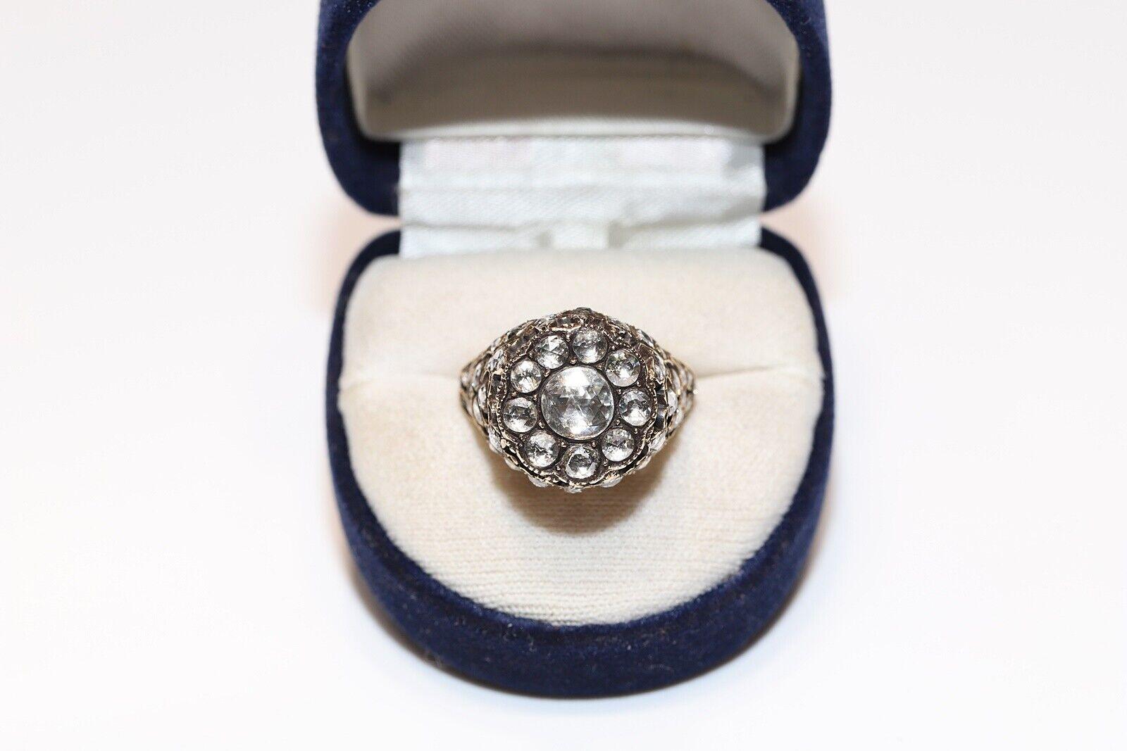 Vintage Circa 1970er Jahre 14k Gold Natürlicher Rosenschliff Diamant Dekorierter Ring im Angebot 5
