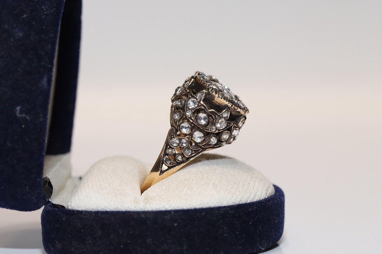 Vintage Circa 1970s 14k Gold Natural Rose Cut Diamond Decorated Ring For Sale 6