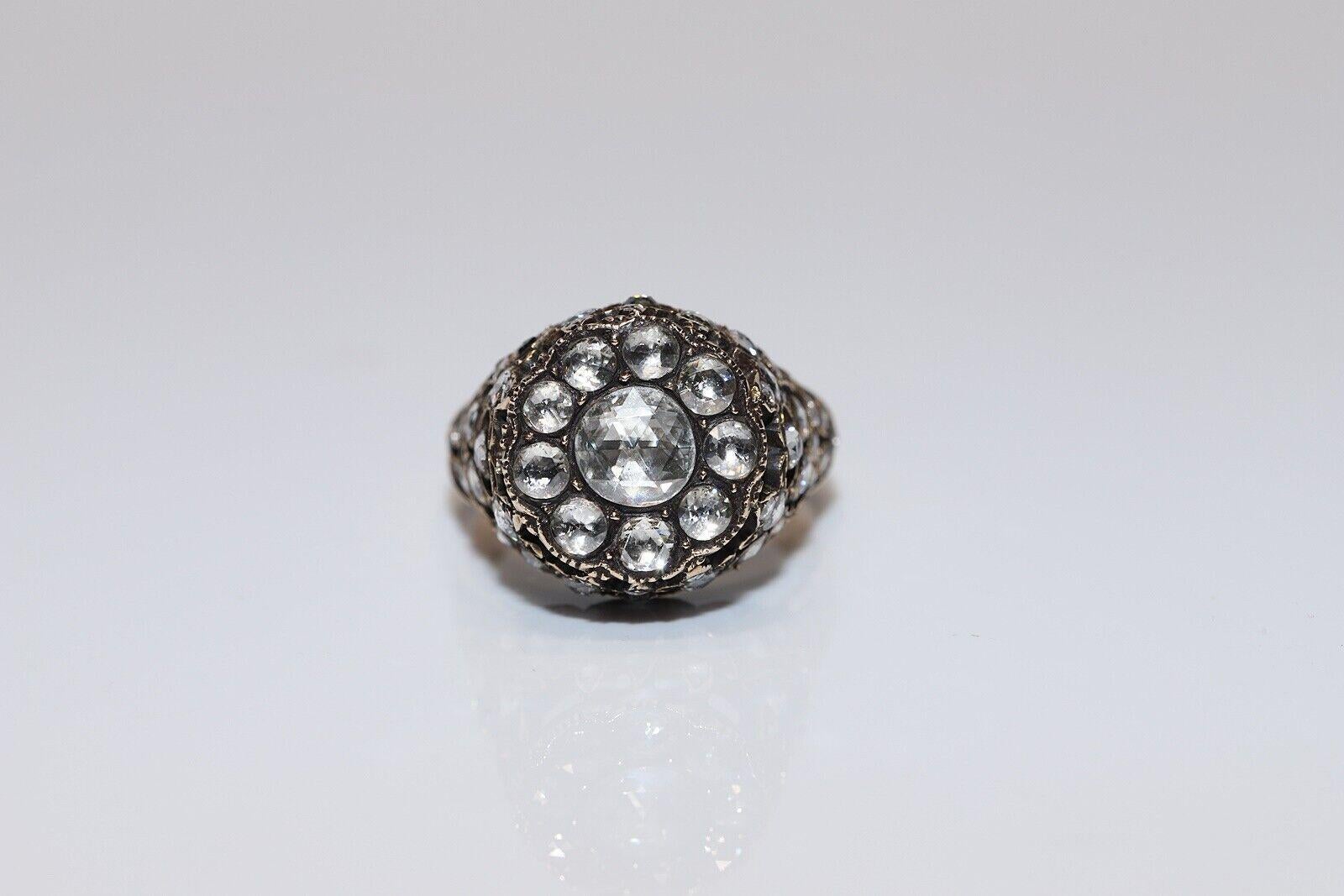 Vintage Circa 1970er Jahre 14k Gold Natürlicher Rosenschliff Diamant Dekorierter Ring (Retro) im Angebot