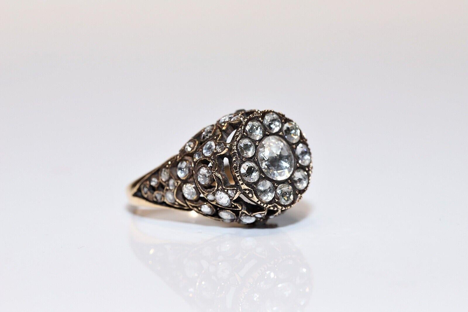 Vintage Circa 1970er Jahre 14k Gold Natürlicher Rosenschliff Diamant Dekorierter Ring im Zustand „Gut“ im Angebot in Fatih/İstanbul, 34