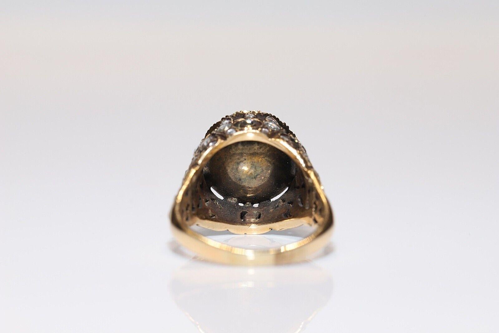 Vintage Circa 1970er Jahre 14k Gold Natürlicher Rosenschliff Diamant Dekorierter Ring Damen im Angebot