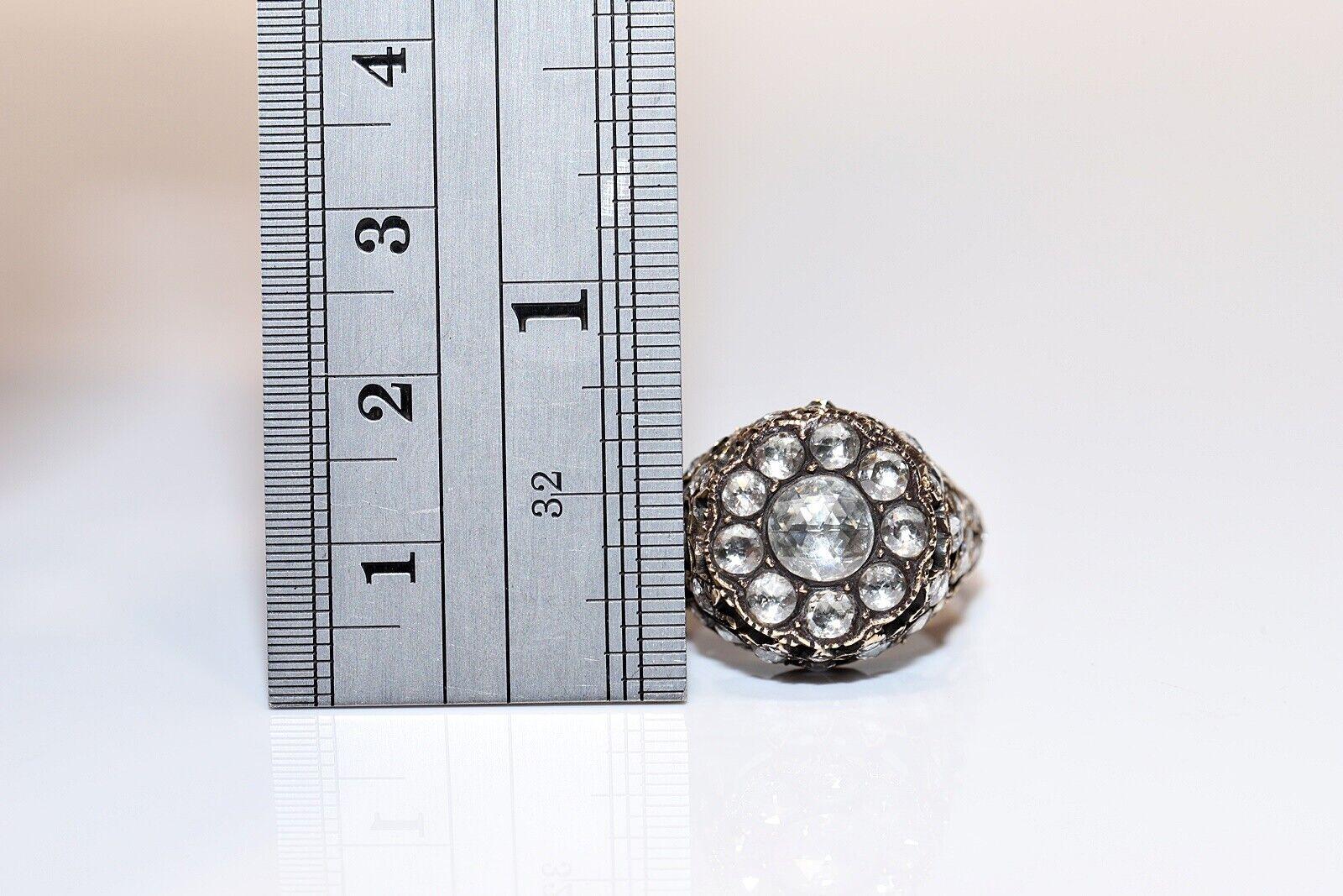 Vintage Circa 1970er Jahre 14k Gold Natürlicher Rosenschliff Diamant Dekorierter Ring im Angebot 1