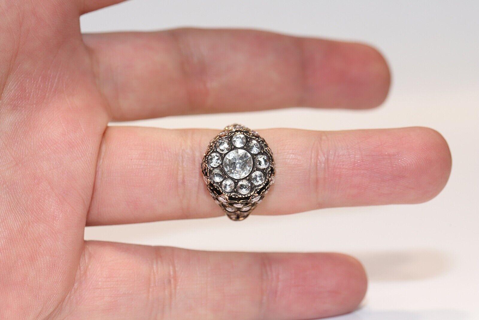Vintage Circa 1970s 14k Gold Natural Rose Cut Diamond Decorated Ring For Sale 2