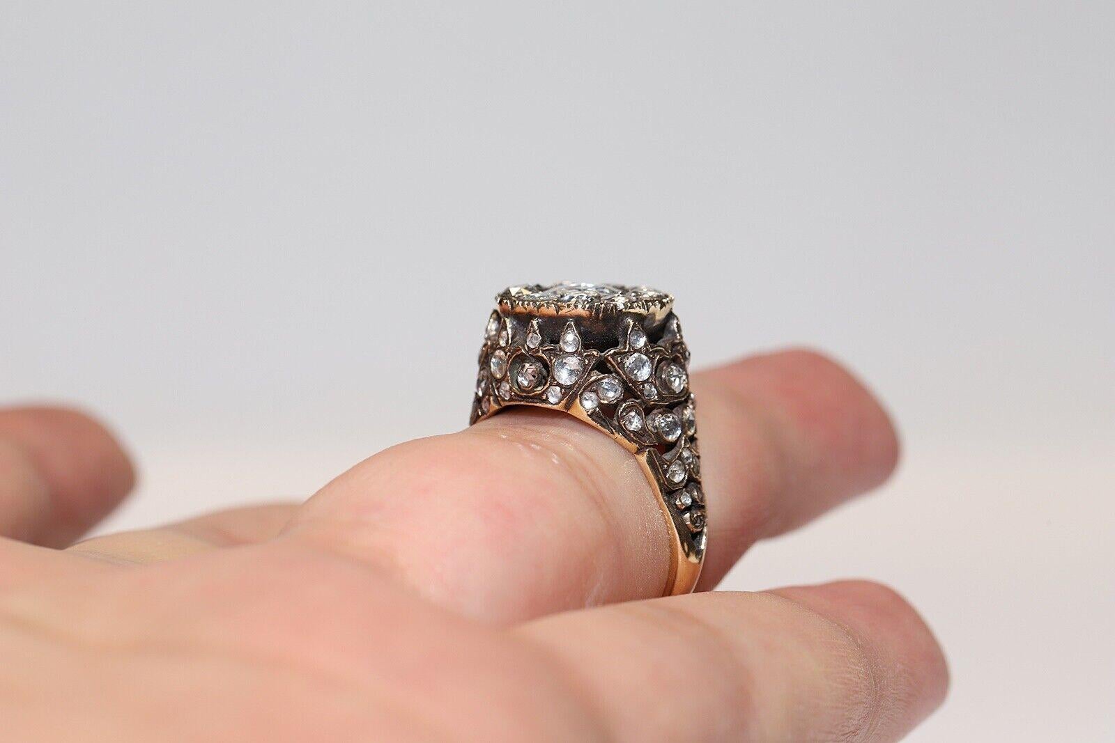 Vintage Circa 1970er Jahre 14k Gold Natürlicher Rosenschliff Diamant Dekorierter Ring im Angebot 3