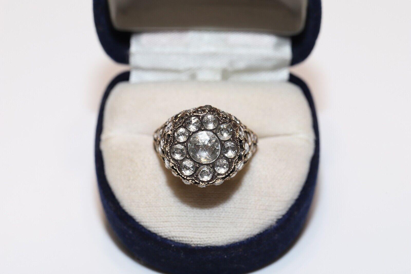 Vintage Circa 1970er Jahre 14k Gold Natürlicher Rosenschliff Diamant Dekorierter Ring im Angebot 4