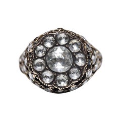 Vintage Circa 1970s 14k Gold Natural Rose Cut Diamond Decorated Ring